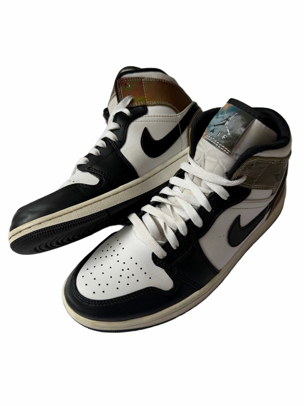 Nike Air Jordan 1 Mid White/Black Iridescent Collar Men Sz 8 Women 9.5 DM7802100